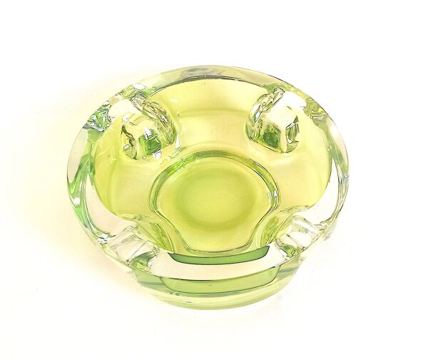 Cendrier cristal vert anis Val St Lambert Années 70 Diamètre 16,6 cm