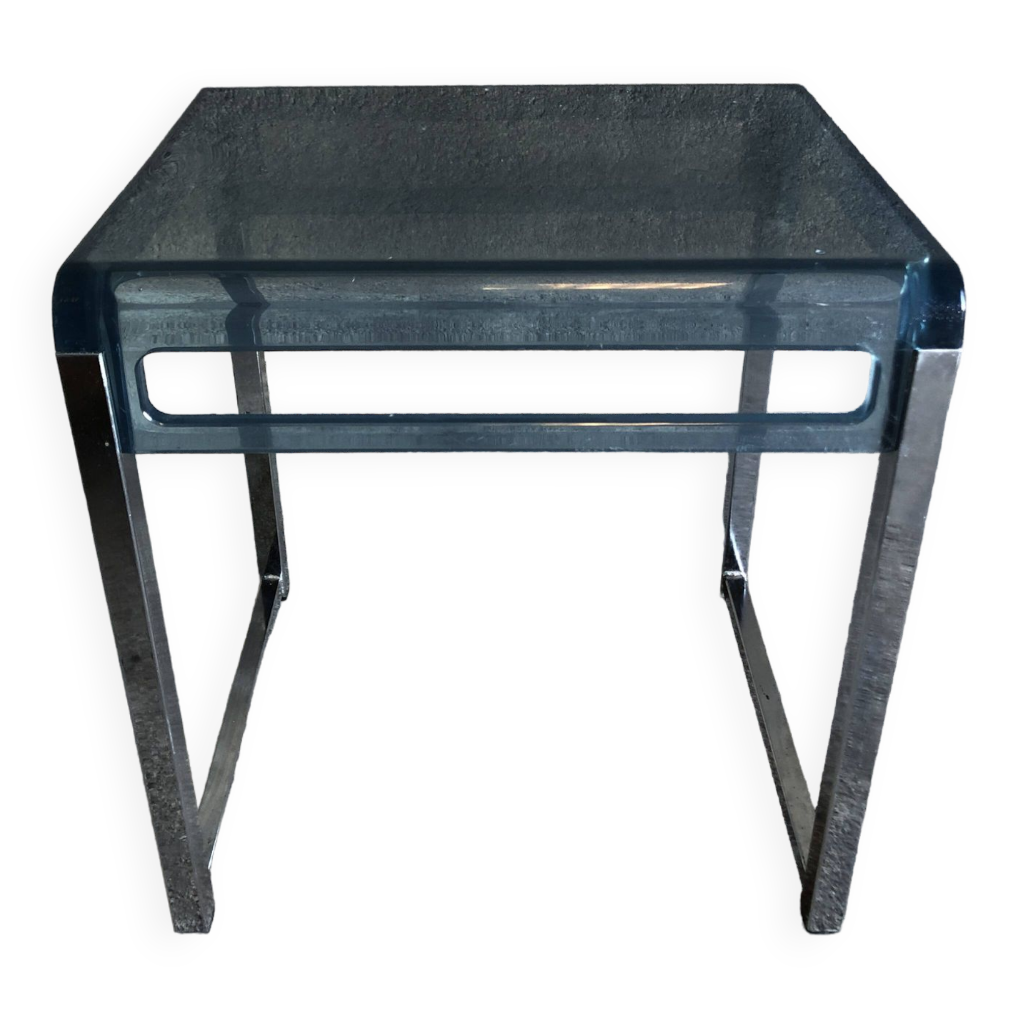 Bedside table in blue plexiglass and chrome metal, 1970