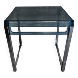 Bedside table in blue plexiglass and chrome metal, 1970