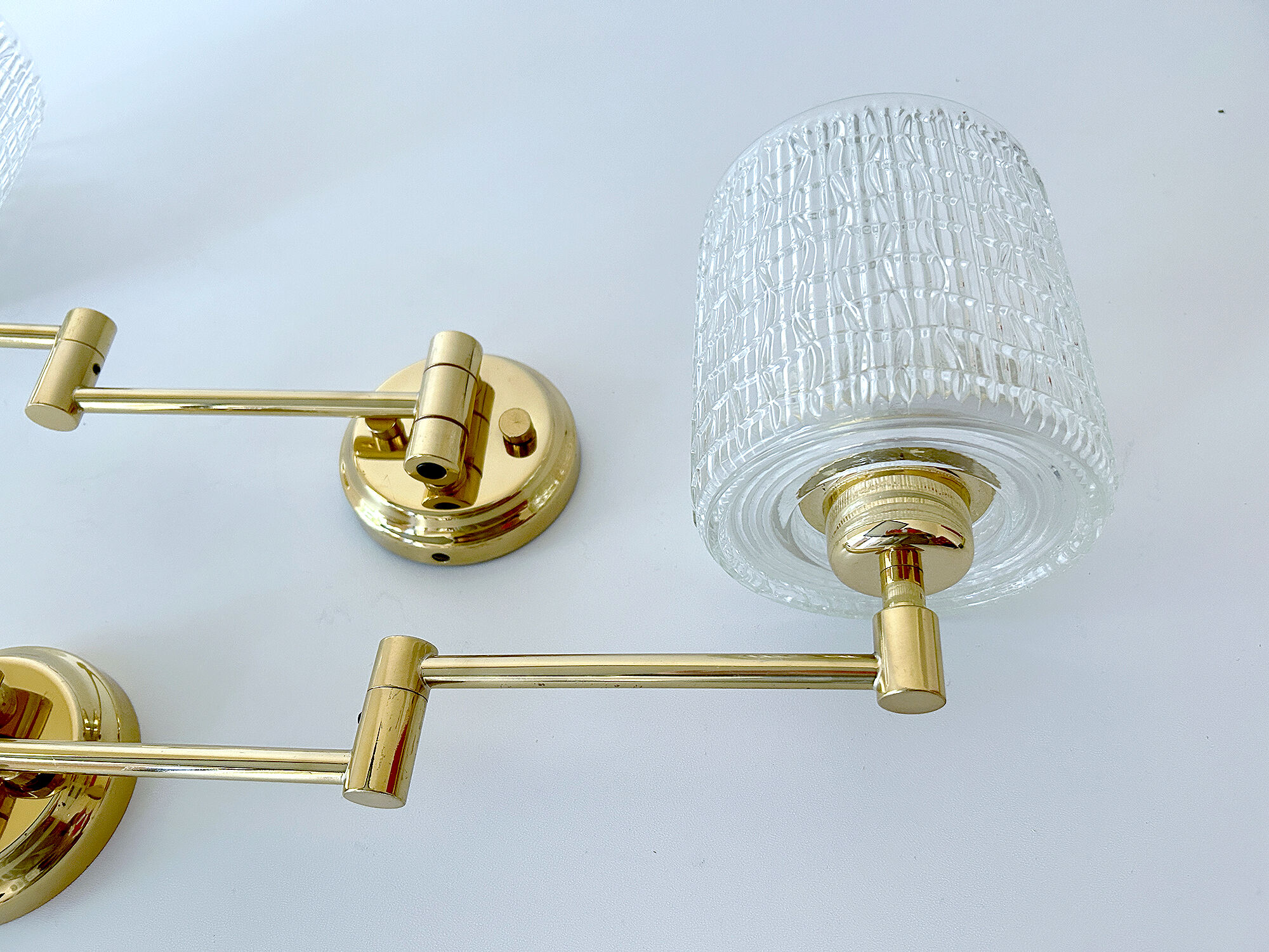 Pair of vintage scandinavian wall lamps 60 years white brass opaline