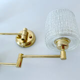 Pair of vintage scandinavian wall lamps 60 years white brass opaline