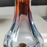 Vintage vase/Lemberg crystal/Nierengarten F. Floral design, polylobed neck. Orange tones. Dim 22 x 14 cm