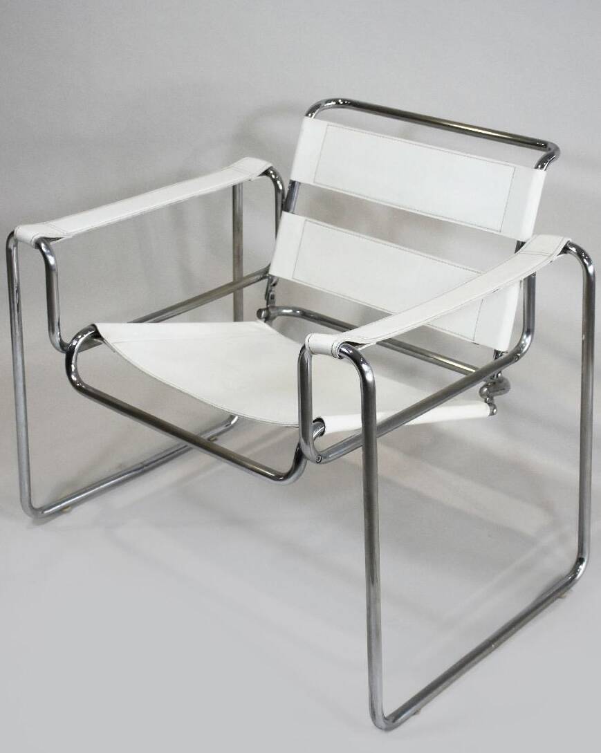 Fauteuil vintage style Marcel Breuer en cuir blanc