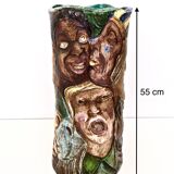 Unique Vintage Hand-Painted Vase with Faces Ascribable to Tullio d'Albisola