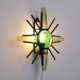 Vintage metal sunburst wall lamp with green glass, 1960s