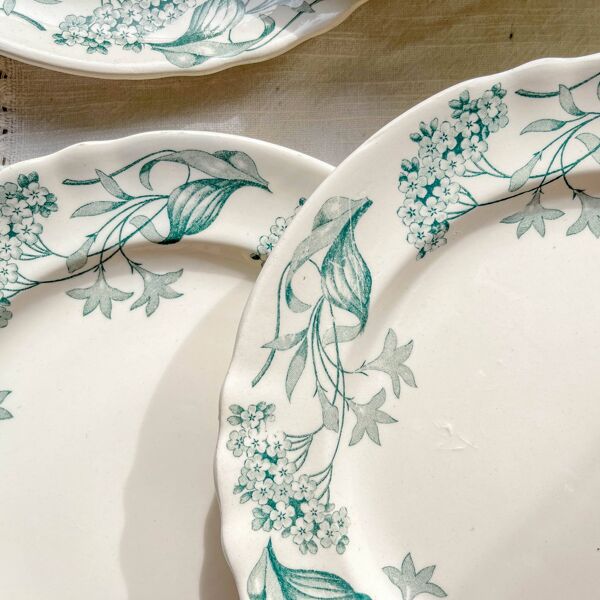 Lot de 6 Assiettes Plates Anciennes Terre de Fer ''Lilas'' – Longchamp XIXe
