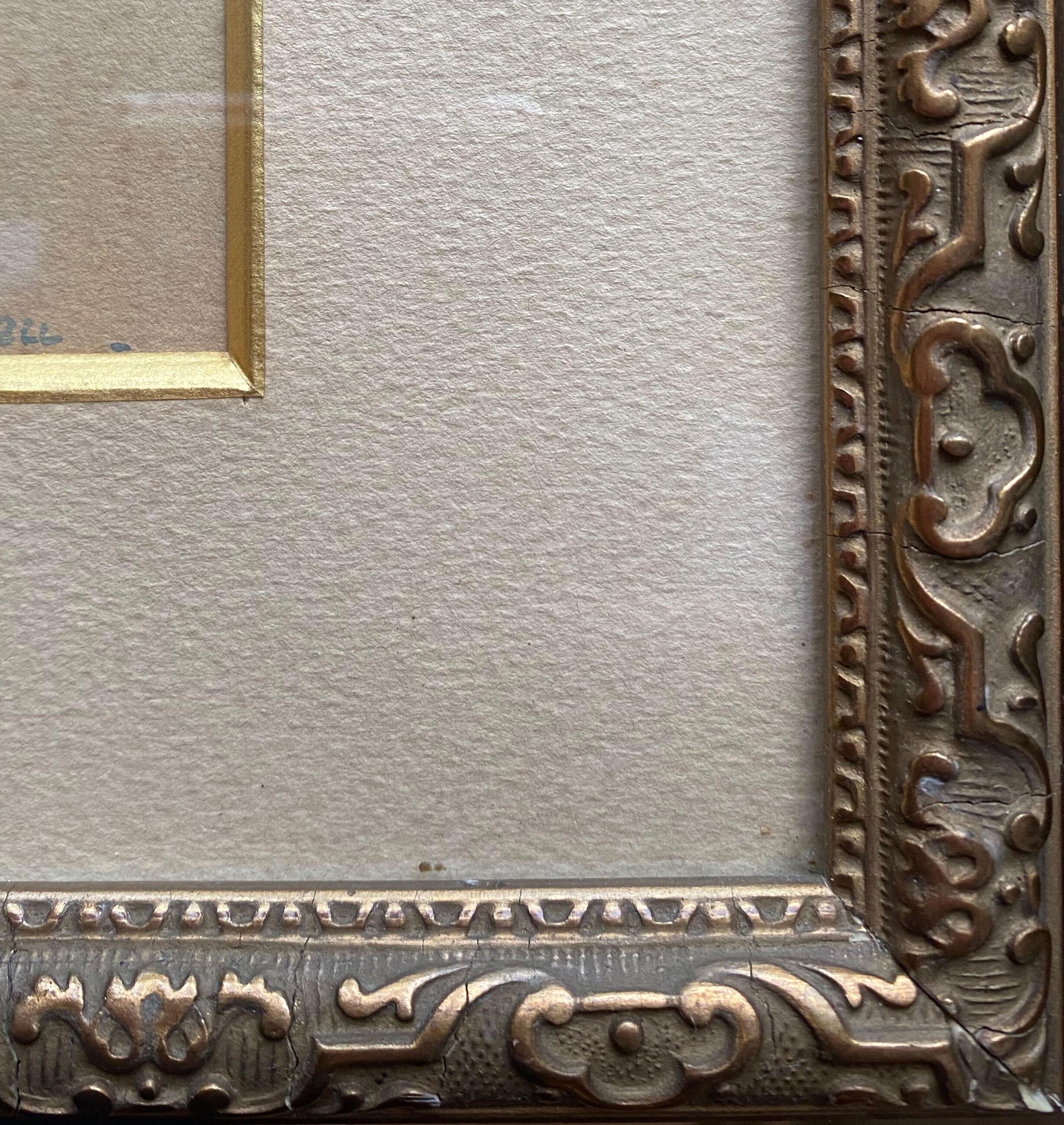 Watercolor painting "Maison Dieu" Marie Chatelain late NINETEENTH + frame