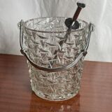Vintage chiseled glass ice bucket with pliers