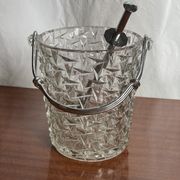 Seau à glace verre  ciselé vintage avec pince
