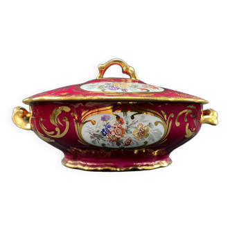 Vegetable dish in Limoges porcelain with polychrome floral decoration in Louis XV style