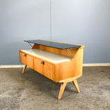 Small chest of drawers by WK Möbel with black and white glass top, pear wood, 1950s