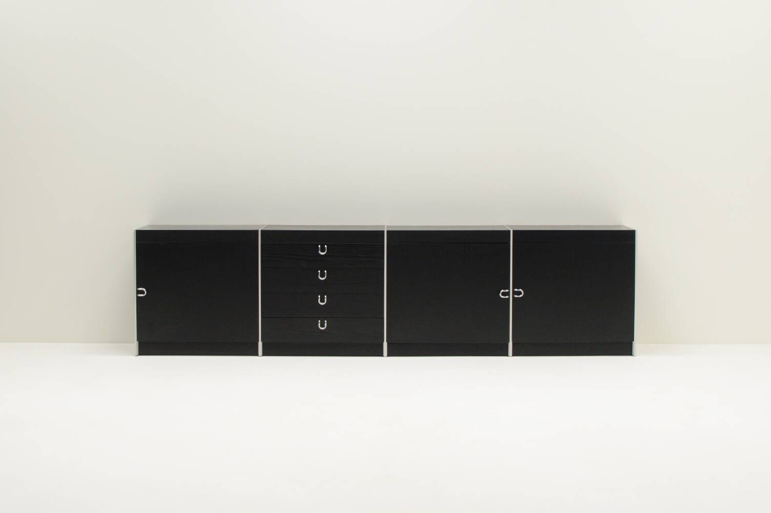 Large black and aluminum sideboard by Interlübke, 1980s Germany.