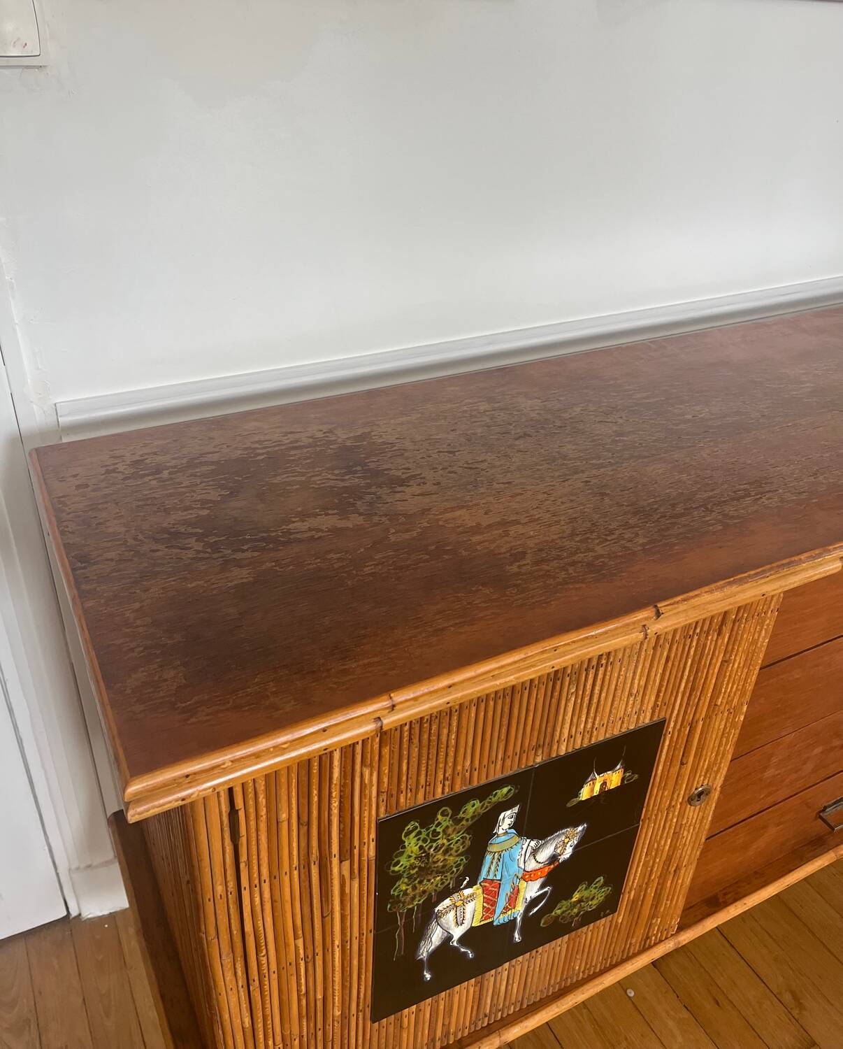 Enfilade en rotin Audoux et Minnet années 50