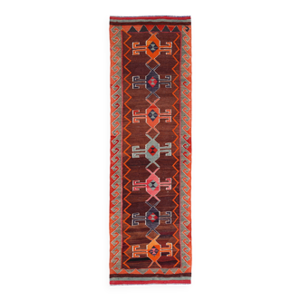 3x11 Kilim Burgundy Red Runner Rug, 101x340Cm