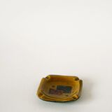 Ceramic and green leather ashtray, abstract patterns, black and brown, design, 1960.