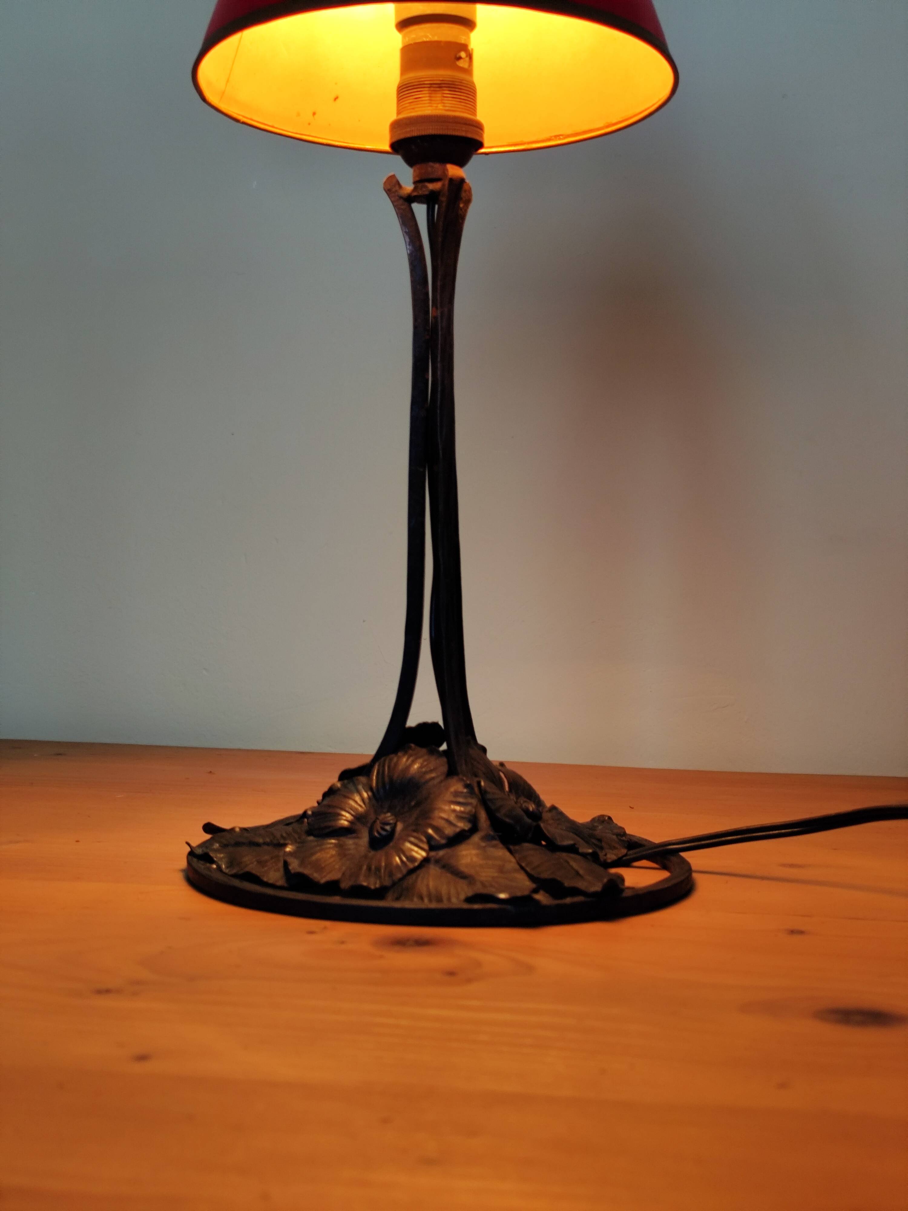 Wrought iron lamp - Art Nouveau lamp, black metal, plant decoration.