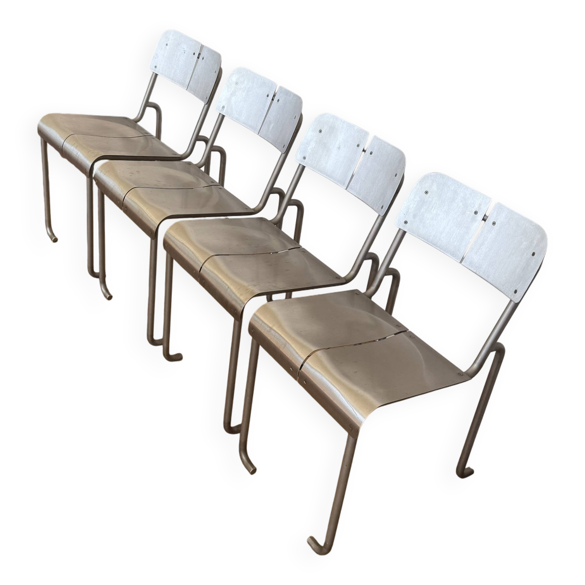 Postmodern Architectural Chairs in Stainless Steel, France, 1980