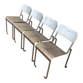 Postmodern Architectural Chairs in Stainless Steel, France, 1980