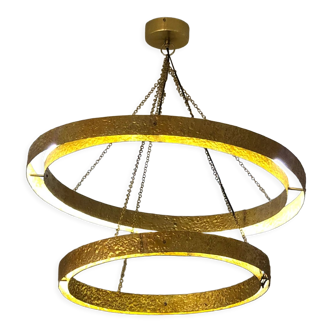 Lampe suspendue circulaire moderne à deux anneaux aluminium / laiton led chandelier plafonnier en finition or