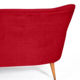 Canapé trois places en velours allemand, années 1960, bordeaux, restauré