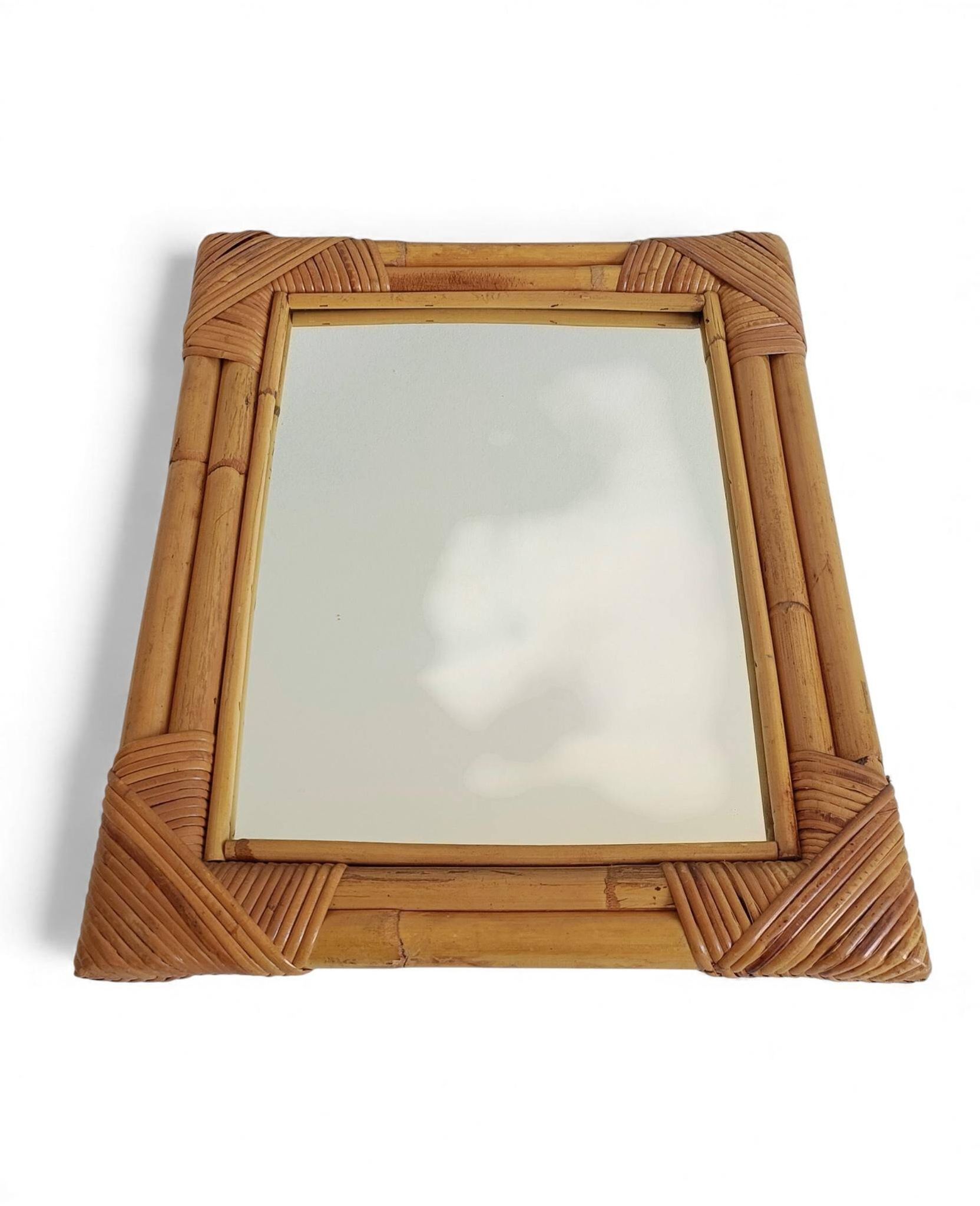 Miroir en bambou et rotin des années 1960 dans le style de la Côte d'Azur