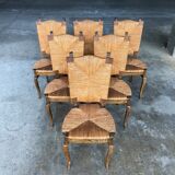 Dining chairs with rush made of oak wood, France 1950s, Set of 6