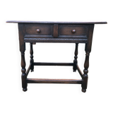 Vintage desk table in solid oak with 1 drawer facing turned legs with sleepers.