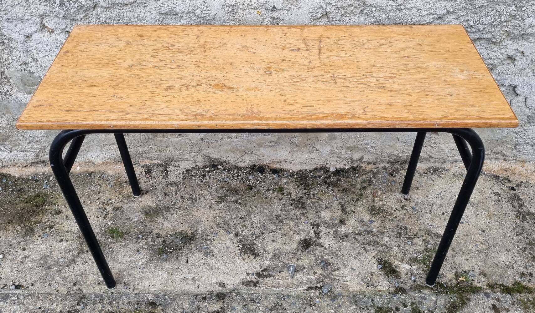 Double school desk, wood and metal, vintage, 60s