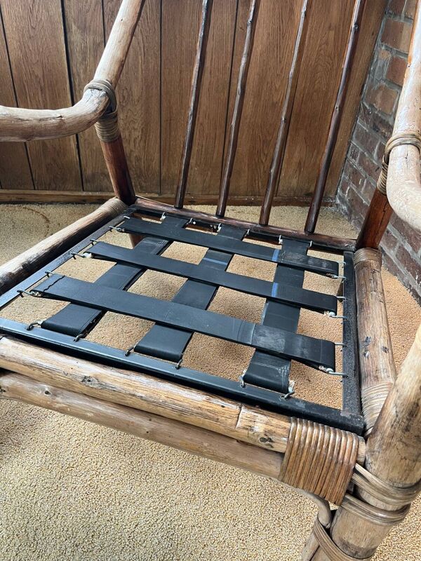 Salon rotin bambou complet fauteuil x2 canapé table basse