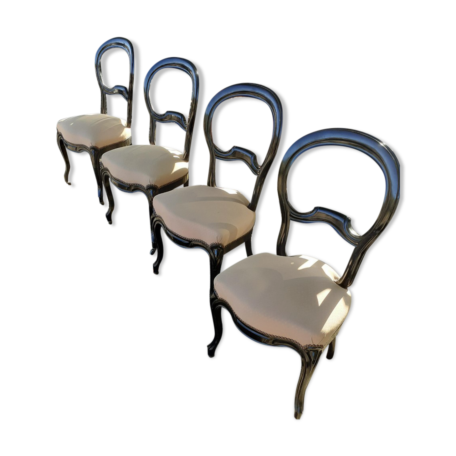 Series of four chairs period Napoleon 3, seat redone, in perfect condition.