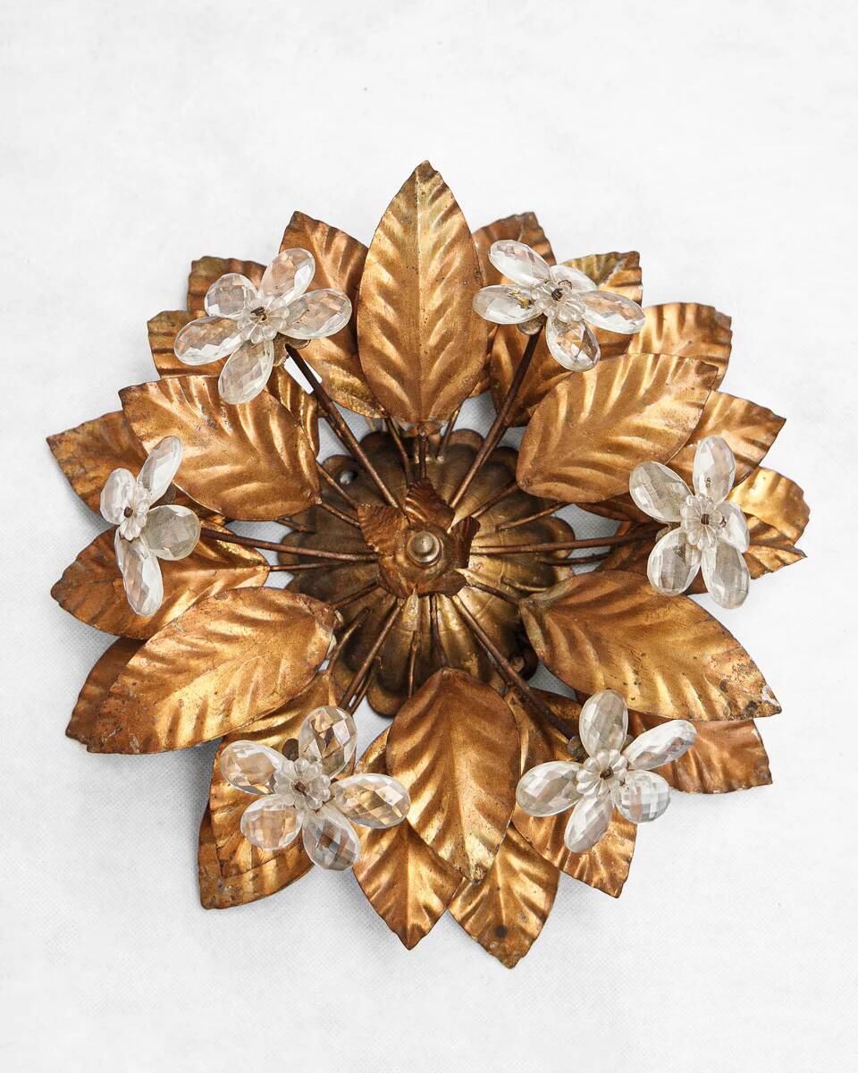 Vintage gilt metal flower-shaped wall or ceiling lamp