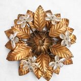 Vintage gilt metal flower-shaped wall or ceiling lamp