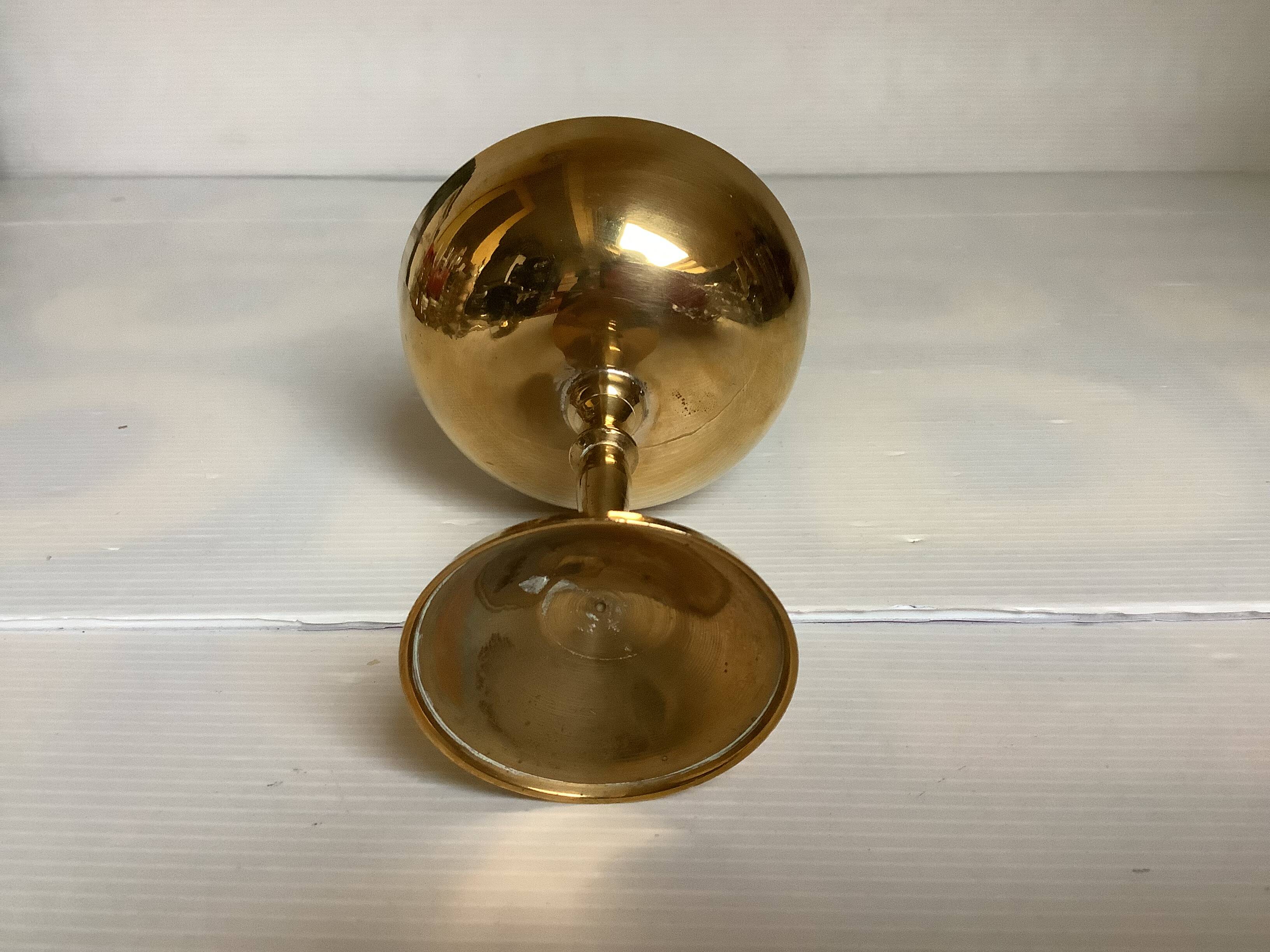 Brass bowl, ring holder, chalice.