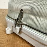 Industrial White Porcelain Wall Light with Ribbed Glass, 1970s