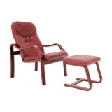 1980 Leather Armchair With Footrest, Ton Czechoslovakia