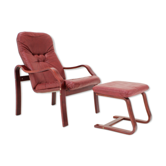 Fauteuil en cuir avec repose-pieds Ton Tchécoslovaquie