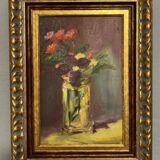Peinture à l'huile ancienne nature morte bouquet de fleurs 20e siècle