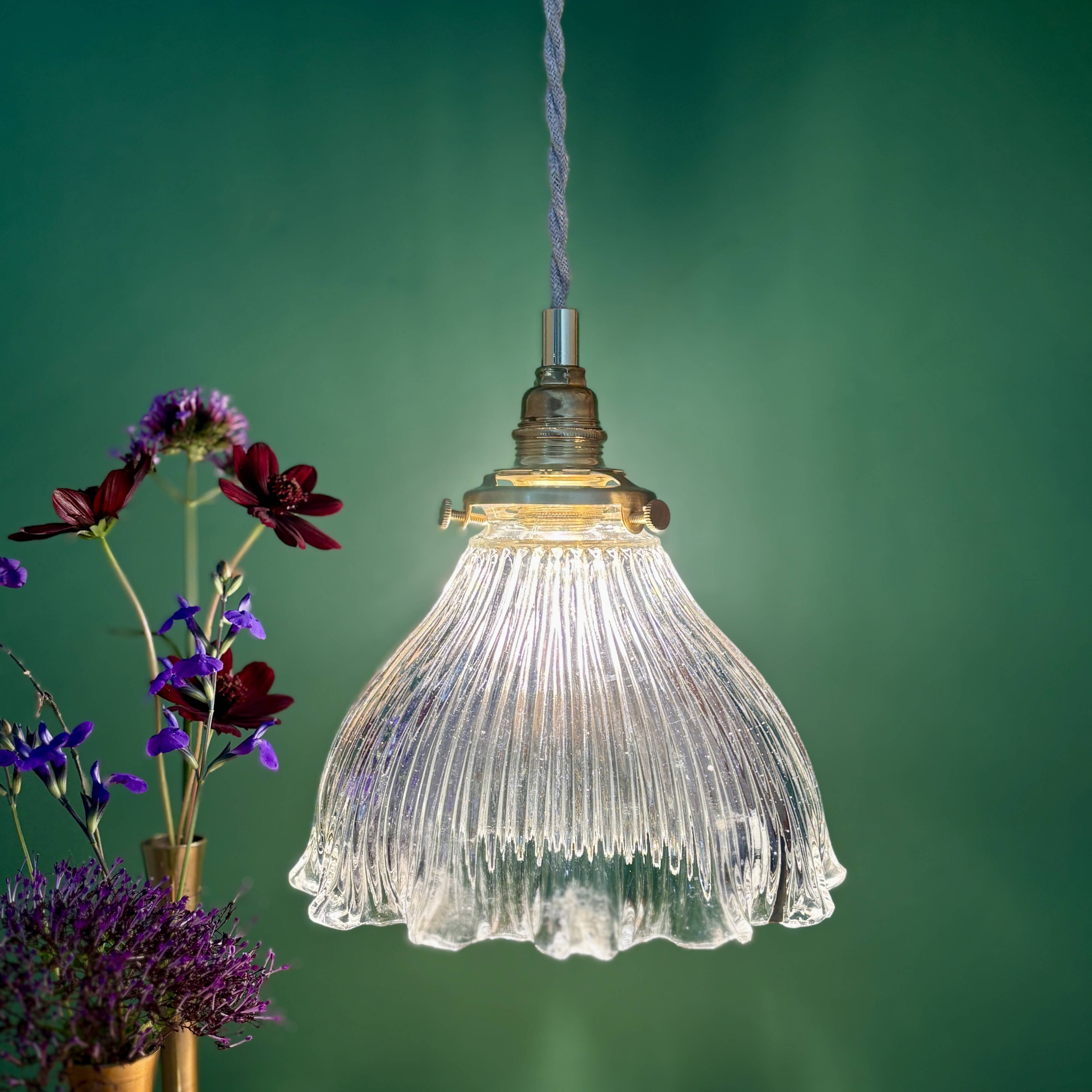 Vintage Holophane Glass Pendant Lampshade (HU1)