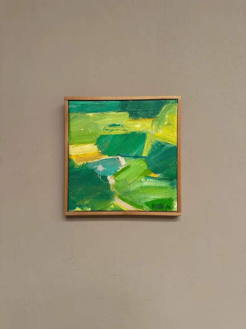Original Swedish Oil on Canvas – “Early Summer Landscape” by Rolf Andersson – Signed – 2003 – Vintage & Framed – 24.5 × 24.5 cm