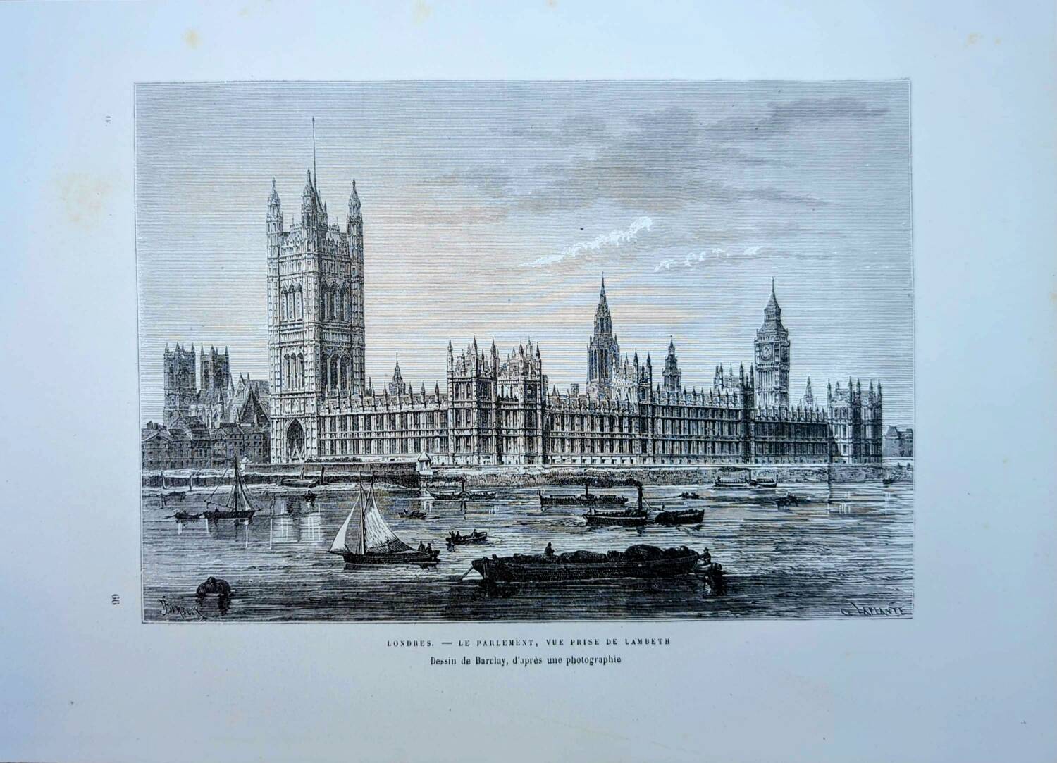Londres, le parlement, illustration imprimée en 1879.