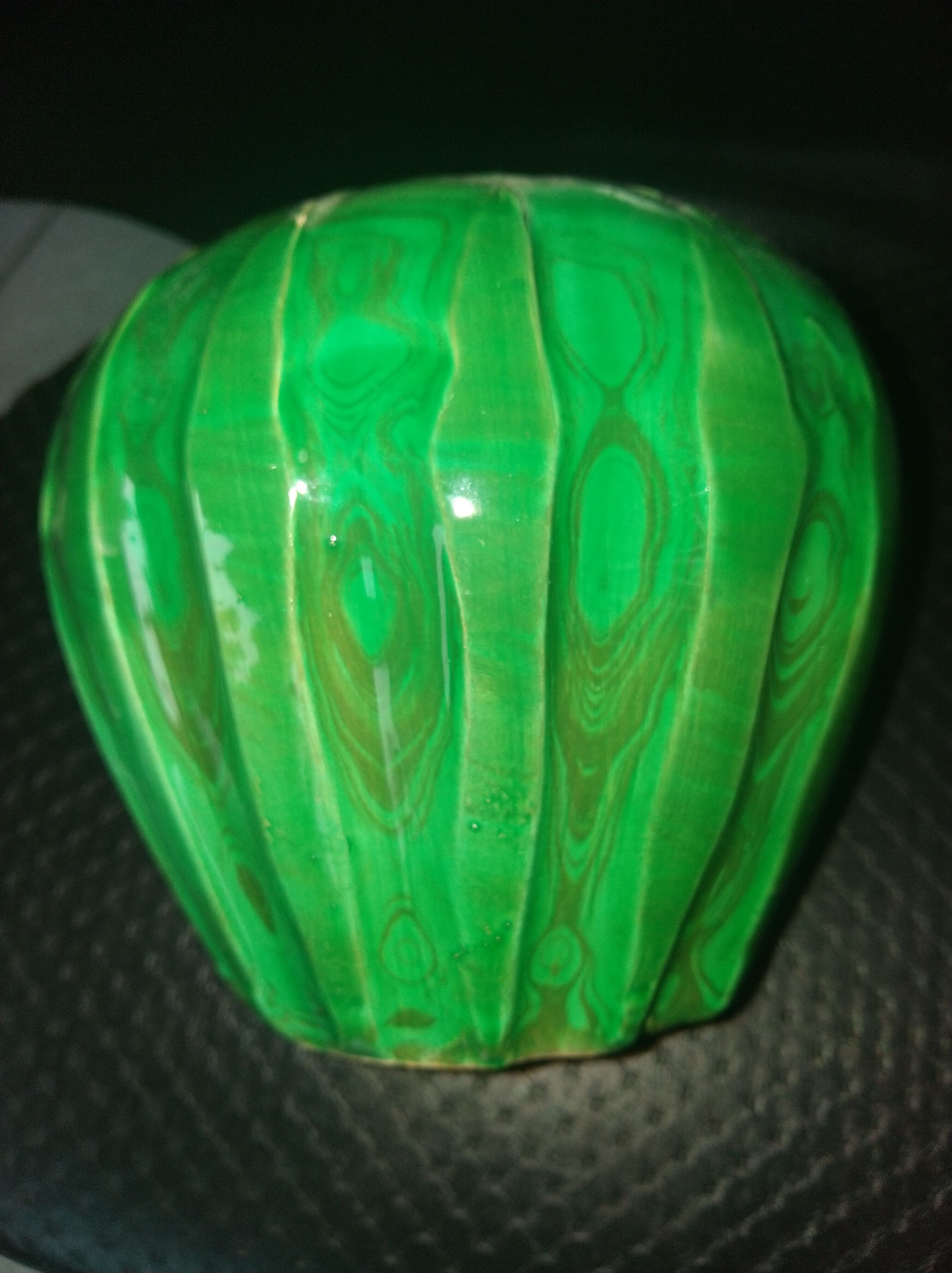Green ceramic vase with moiré effect, circa 1930