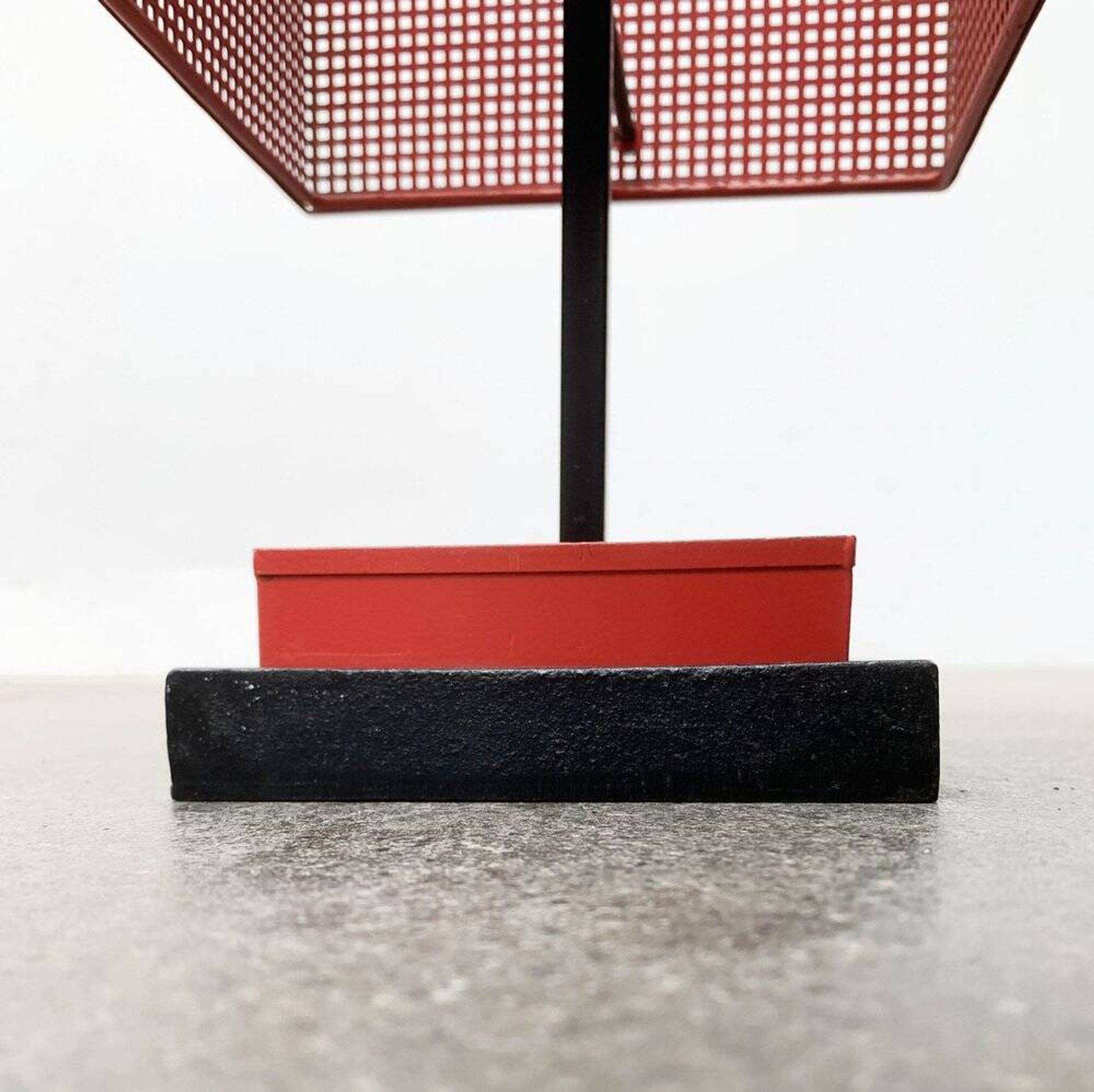 Minimalist perforated steel umbrella stand, 1960s