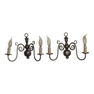 Pair of large Flemish style wall sconces in silver 5179
