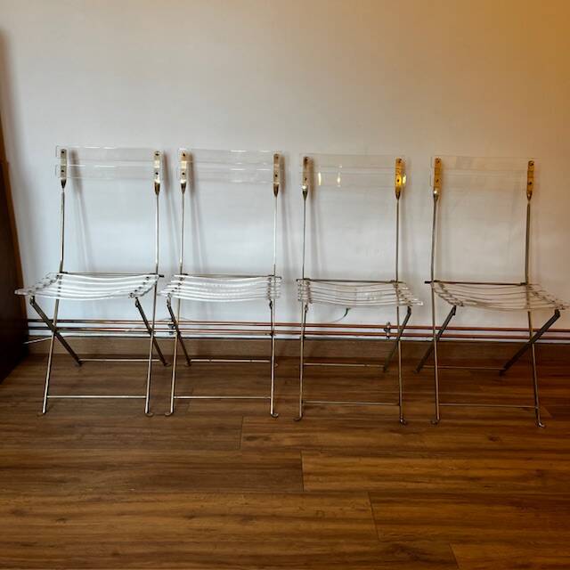 Set of 4 plexiglass folding chairs by Yonel Lebovici and Bernard Berthet 1970