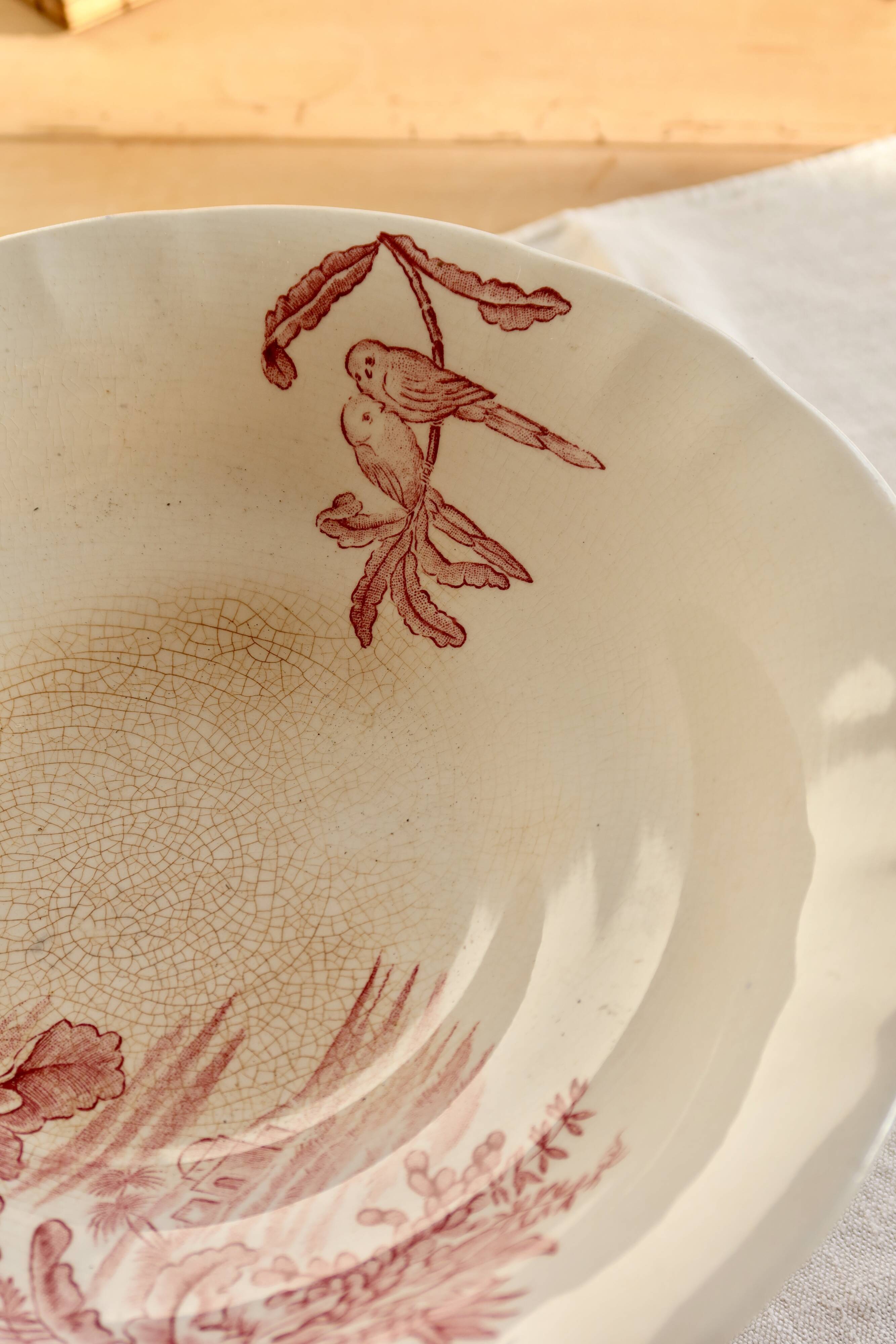 Antique Longchamp compote dish in pink ironstone – Exotic model