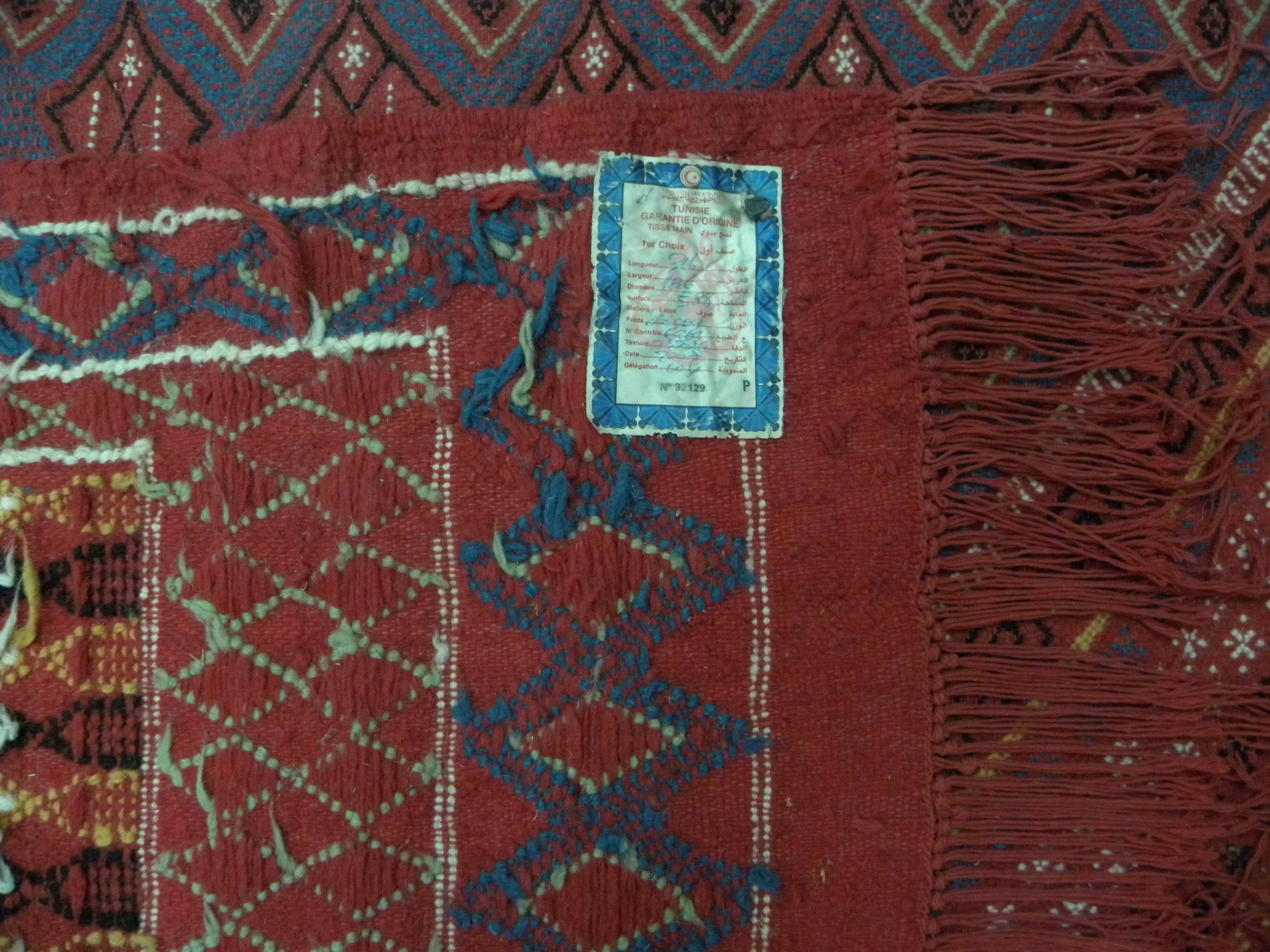 Vintage Tunisian Berber Nomadic Tribal Rug Old Red Diamond Pattern
