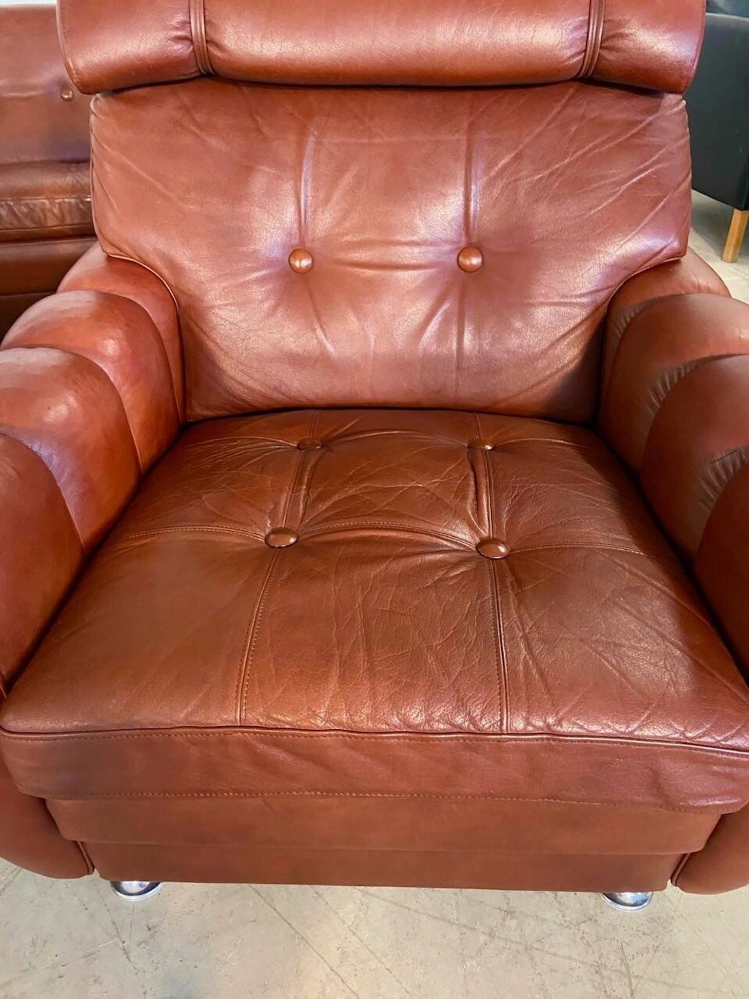 Vintage Danish mid-century Svend Skipper leather club chairs 1970s