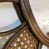 Miroir fleur vintage en rotin et cannage années 60/70