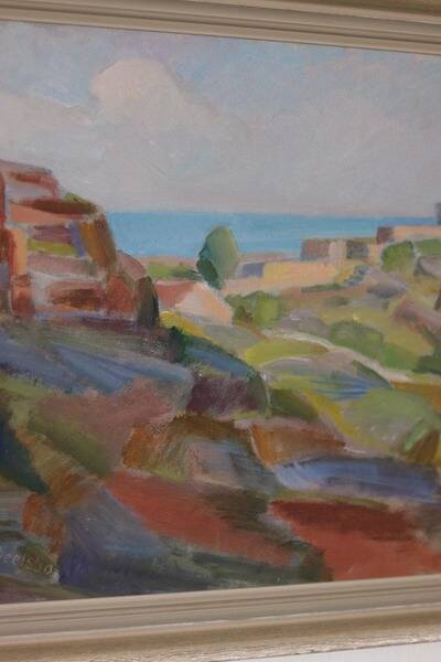 Original Swedish oil on panel – “Coastal Landscape” by Carl Deelsbo (1908–1982) – vintage & framed – 45.5 × 53.5 cm