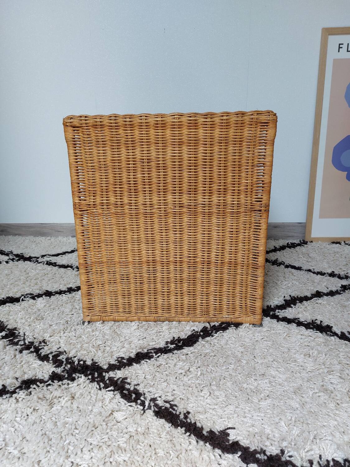60s woven metal wicker bedside table